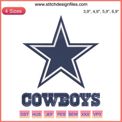 Dallas Cowboys Star Logo Embroidery Design File, NFL Football, Embroidered Star Pattern, Digital Download, Sports Team Art