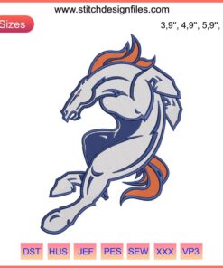 Denver Broncos Logo Embroidery Design File: NFL Football, Blue, Orange, White Stitchwork, Digital Download, Team Sports Pattern