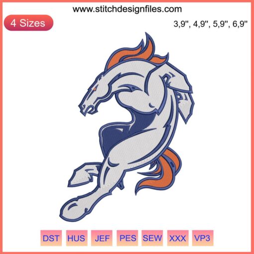 Denver Broncos Logo Embroidery Design File: NFL Football, Blue, Orange, White Stitchwork, Digital Download, Team Sports Pattern