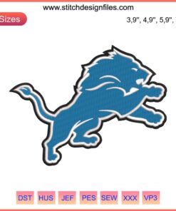Detroit Lions Logo Embroidery Design | NFL Football Team Emblem File | Blue Lion with Silver Detailing on Digital Canvas