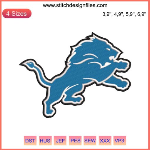 Detroit Lions Logo Embroidery Design | NFL Football Team Emblem File | Blue Lion with Silver Detailing on Digital Canvas