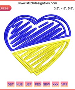 Heart Love Ukraine Logo Embroidery Design, Machine File Download, National Symbol Stitch Pattern, Ukrainian Heart Art Embroidery