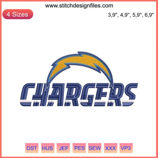 LA Chargers Logo Embroidery Design File for NFL Machine, American Football-themed, Digital Download, Sports Embroidery Pattern
