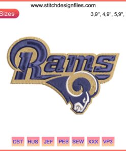 Embroidery design of Los Angeles Rams logo, ideal for NFL fans, machine-ready file for crafting and apparel.