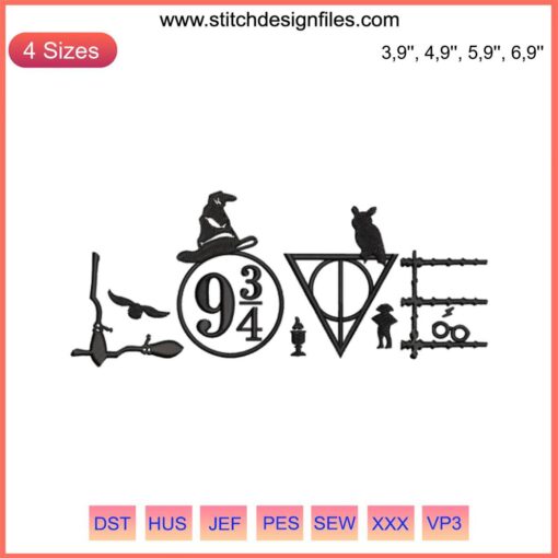 Silhouette Love Harry Potter Decal Logo Embroidery Design for Machine: Iconic Wizarding World Motifs, Perfect for DIY Crafts