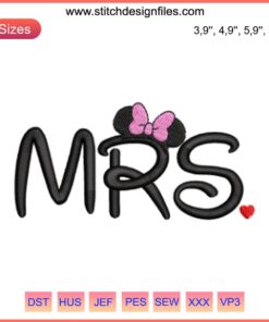 Mrs. Disney Logo Embroidery Design File, Custom Machine Embroidery, Digital Download, Unique Cursive Font, DIY Sewing Project