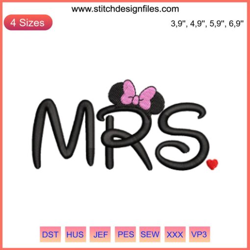 Mrs. Disney Logo Embroidery Design File, Custom Machine Embroidery, Digital Download, Unique Cursive Font, DIY Sewing Project