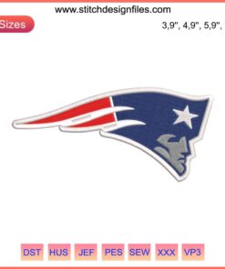 New England Patriots Logo Embroidery Design File, NFL American Football Team Crest, Digital Format for Stitching.