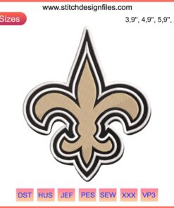 New Orleans Saints Logo Embroidery Design: Bold NFL Icon, Black and Gold Threadwork, American Football Team Pattern File.