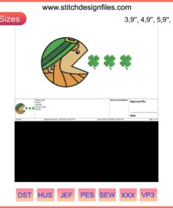 Pac-Man St Patrick's Day Logo Embroidery Design File featuring festive elements, compatible with Embroidery Machine.