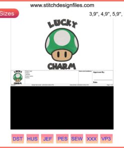 Super Mario Lucky Charm Logo Embroidery Design File for Embroidery Machine, featuring iconic Super Mario theme and charm elements.