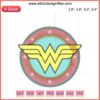 Wonder Woman logo embroidery design file for machine use, depicting iconic emblem in vibrant stitch patterns.