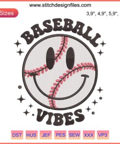 "Baseball Viber Happy Logo Embroidery Design: Custom Digital File for Personalized Apparel Crafting"