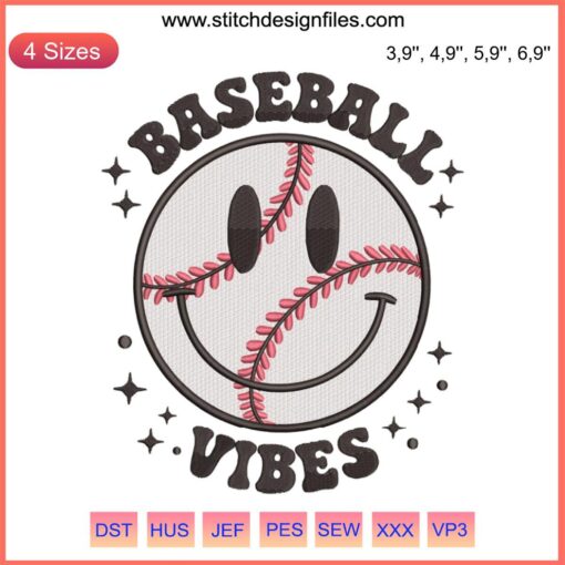 "Baseball Viber Happy Logo Embroidery Design: Custom Digital File for Personalized Apparel Crafting"