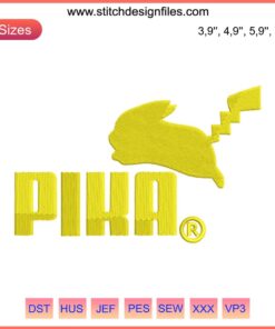 Pika-Pikachu Puma Logo Embroidery Design File: Custom digital pattern featuring iconic Pikachu and Puma logo for machine embroidery.