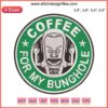 Beavis and Butt-Head "Coffee for My Bunghole" embroidered logo design featuring humorous text and character illustration.