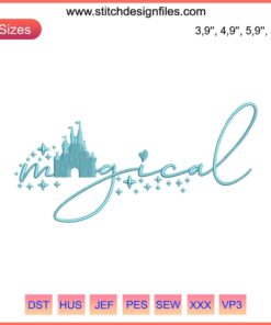Magical Building Logo Embroidery Design: Harry Potter-themed machine file featuring iconic Hogwarts School silhouette outlines.