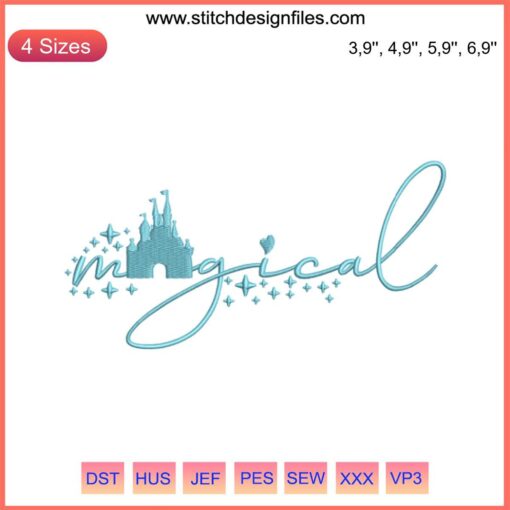 Magical Building Logo Embroidery Design: Harry Potter-themed machine file featuring iconic Hogwarts School silhouette outlines.