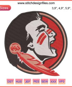 FSU Seminoles Men's Basketball Logo Embroidery Design File, featuring iconic garnet and gold emblem.