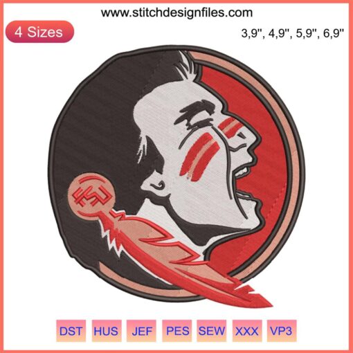 FSU Seminoles Men's Basketball Logo Embroidery Design File, featuring iconic garnet and gold emblem.