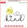 Bee Kind Logo Embroidery Design File for Embroidery Machine featuring a cute bee illustration with the words "Bee Kind" elegantly embroidered.