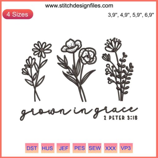 Grows in Grace Flowers Logo Embroidery Design File for Embroidery Machine, Floral Pattern, Home Decor Craft, Digital Download.