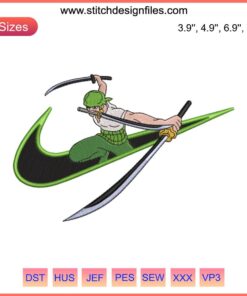 Zoro Embroidery Design File | One Piece Nike Theme | Instant Download | Anime Embroidery Design | Digital Stitch Pattern