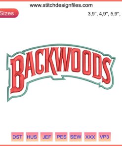 Backwoods Logo Cigar Brand Embroidery Design, Machine File: Detailed, authentic rendering for embroidery projects.
