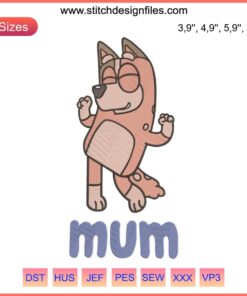 Bluey Mum Logo Embroidery Design for Machine | Mother's Day File | Bluey Mom Silhouette with Heart Elements
