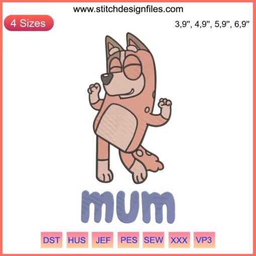 Bluey Mum Logo Embroidery Design for Machine | Mother's Day File | Bluey Mom Silhouette with Heart Elements