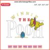 Winnie The Poll Logo Embroidery Design for Machine File: Cartoon Bear Face, Red Shirt, Yellow Background, Seamless Stitch Pattern.