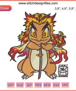 Rengoku Kyoujurou Anime Embroidery Design File | Kimetsu No Yaiba Machine Embroidery | Detailed Flame Hashira Pattern