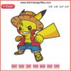 Pikachu dressed as Luffy Anime One Piece Logo Embroidery Design File, vibrant cosplay character design for embroidery.