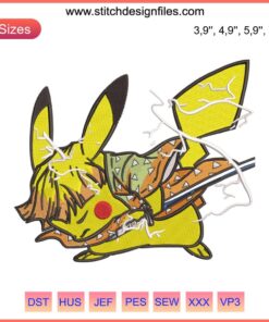 Pikachu Rengoku Kyoujurou Embroidery Logo Design | Kimetsu No Yaiba Machine File | Pokemon Demon Slayer Crossover