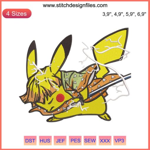 Pikachu Rengoku Kyoujurou Embroidery Logo Design | Kimetsu No Yaiba Machine File | Pokemon Demon Slayer Crossover