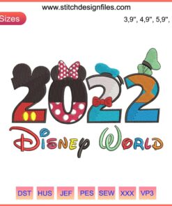 Colorful Disney World 2022 Embroidery Logo, Machine File Design, Vibrant Mickey Mouse-themed Emblem, Perfect for Crafting
