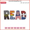 Avengers Read Like a Hero Embroidery File: Bold superheroes logo design perfect for crafting superhero-themed projects.