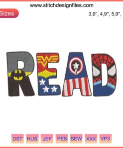 Avengers Read Like a Hero Embroidery File: Bold superheroes logo design perfect for crafting superhero-themed projects.