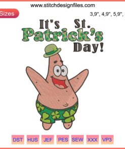 Patrick Star St. Patrick's Day Embroidery Logo, SpongeBob Theme, Green Hat, Shamrock, Festive Design for Apparel.