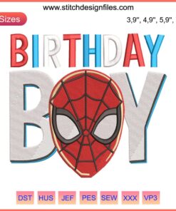 Spiderman head logo embroidery design, Birthday Boy theme, perfect for Spiderman-themed birthday, embroidery file download.