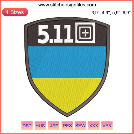 5.11 Tactical Ukraine Logo Embroidery Design File, featuring blue and yellow elements, inspired by 5.11 Tactical gear.