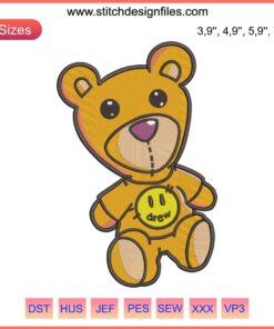 Drew House Teddy Bear Logo Embroidery Design File featuring Justin Bieber's signature smiley face icon.