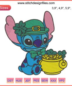 Stitch St. Patrick’s Day Logo Embroidery Design File featuring Lilo & Stitch for Machine Embroidery - Festive St. Patty's Theme.