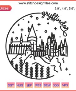 Gryffindor Logo Embroidery File: Harry Potter Castle Design for Embroidery Machines - Hogwarts Themed Embroidery Pattern