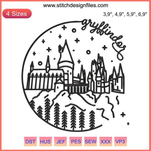 Gryffindor Logo Embroidery File: Harry Potter Castle Design for Embroidery Machines - Hogwarts Themed Embroidery Pattern