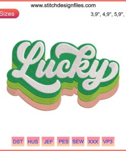 Four-leaf clover embroidery design file for embroidery machine use, vibrant green, Lucky Logo, digital download.