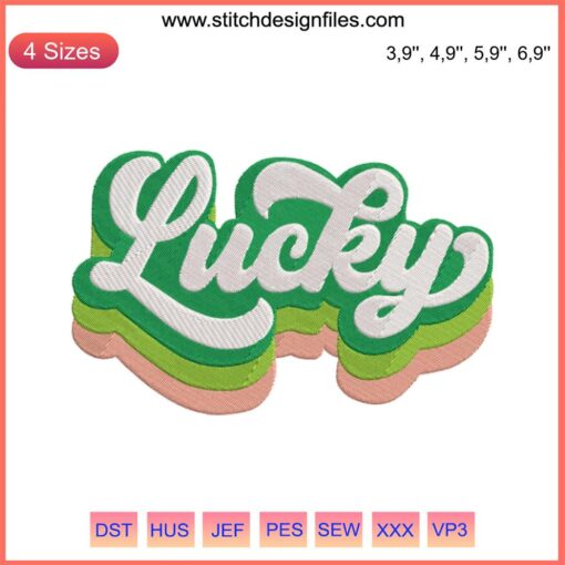 Four-leaf clover embroidery design file for embroidery machine use, vibrant green, Lucky Logo, digital download.