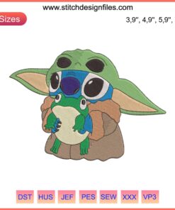 Baby Yoda with Frog Logo Embroidery Design File for Machine | Stitch Disguise Embroidery Design