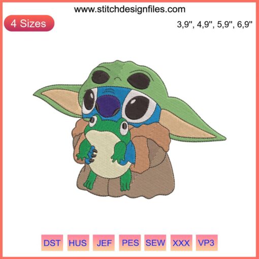 Baby Yoda with Frog Logo Embroidery Design File for Machine | Stitch Disguise Embroidery Design