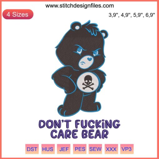 Don't Fucking Care Bear Logo Embroidery Design File for Bear Embroidery Machine | Unique Bear Logo Embroidery Pattern